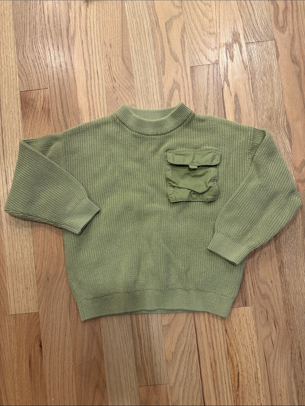 H&M 100% Cotton Olive Green Crewneck Pocket Sweater Boys Size 5T